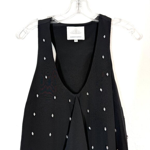 Black Silk Dress Mini Rhinestone Cocktail Party Sleeveless Medium - Picture 5 of 13